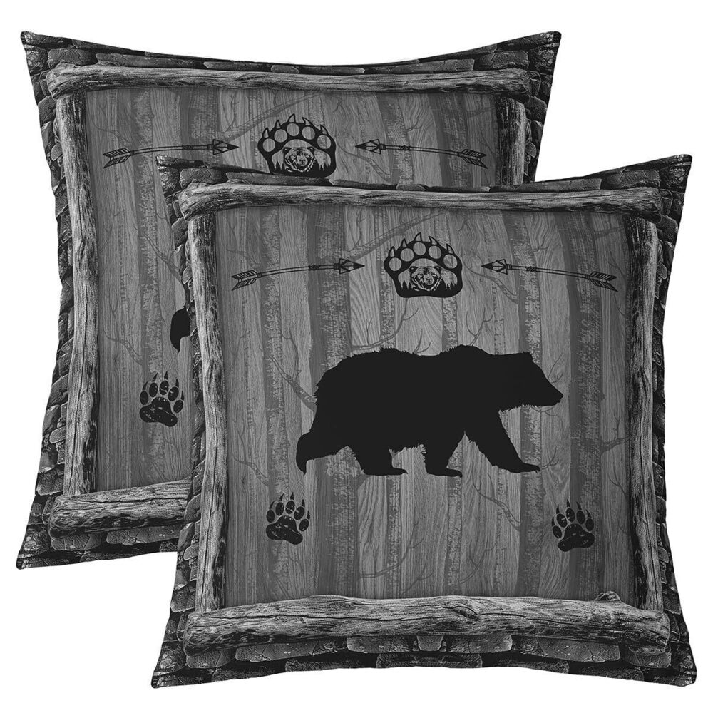 9678 Farmhouse Bear Square Cushion Covers Set of 2 Boys Girls 20 x